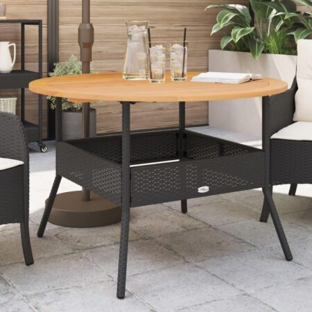 Rundt havebord i polyrattan med akacietop Ø110 × 71 cm - sort