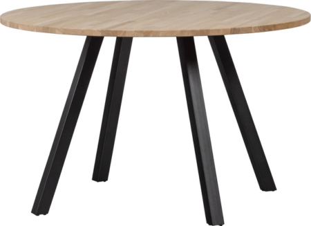 Rundt spisebord WOOOD Tablo Ø120 H75 cm ubehandlet eg med sorte metalben FSC-certificeret