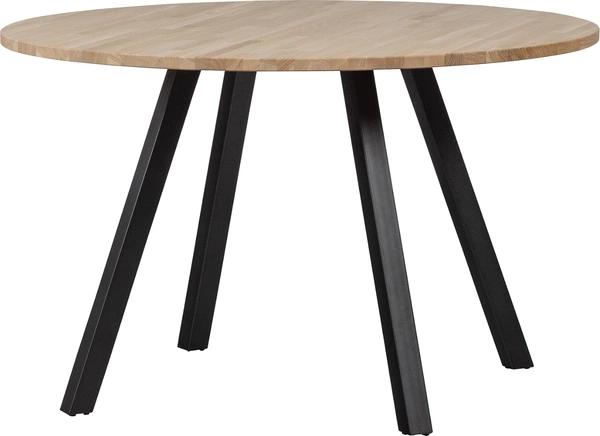 Rundt spisebord WOOOD Tablo Ø120 H75 cm ubehandlet eg med sorte metalben FSC-certificeret Rundt spisebord WOOOD Tablo Ø120 H75 cm ubehandlet eg med sorte metalben FSC-certificeret