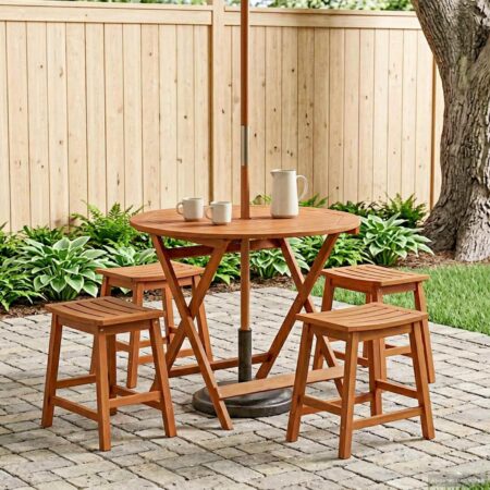 Sammenklappeligt rundt havebord i eukalyptus - brun Ø 90 × 75 cm med parasolhul