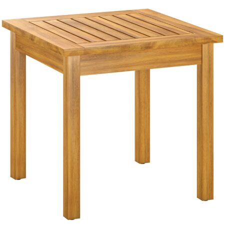 Sidebord 48 x 48 cm, vejrbestandigt havebord med lameldesign og justerbare fødder, firkantet