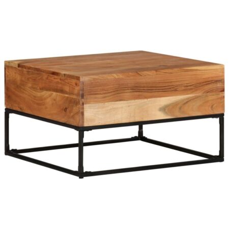 Sofabord 68×68×41 cm i massivt akacietræ med sort stel