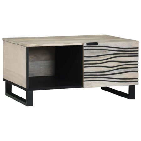 Sofabord i hvidt konstrueret træ med akacietop - 80 × 50 × 40 cm