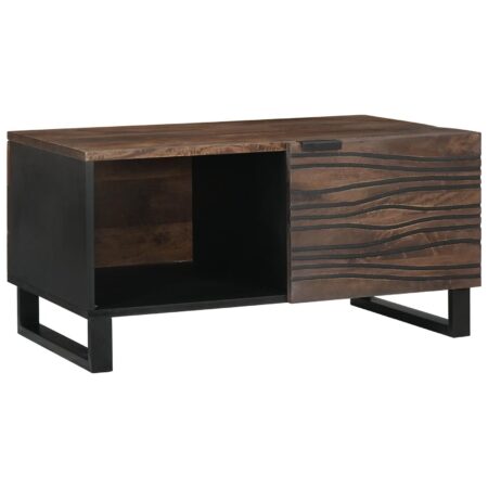 Sofabord i valnød-look 80 × 50 × 40 cm - konstrueret træ med akacietræs top