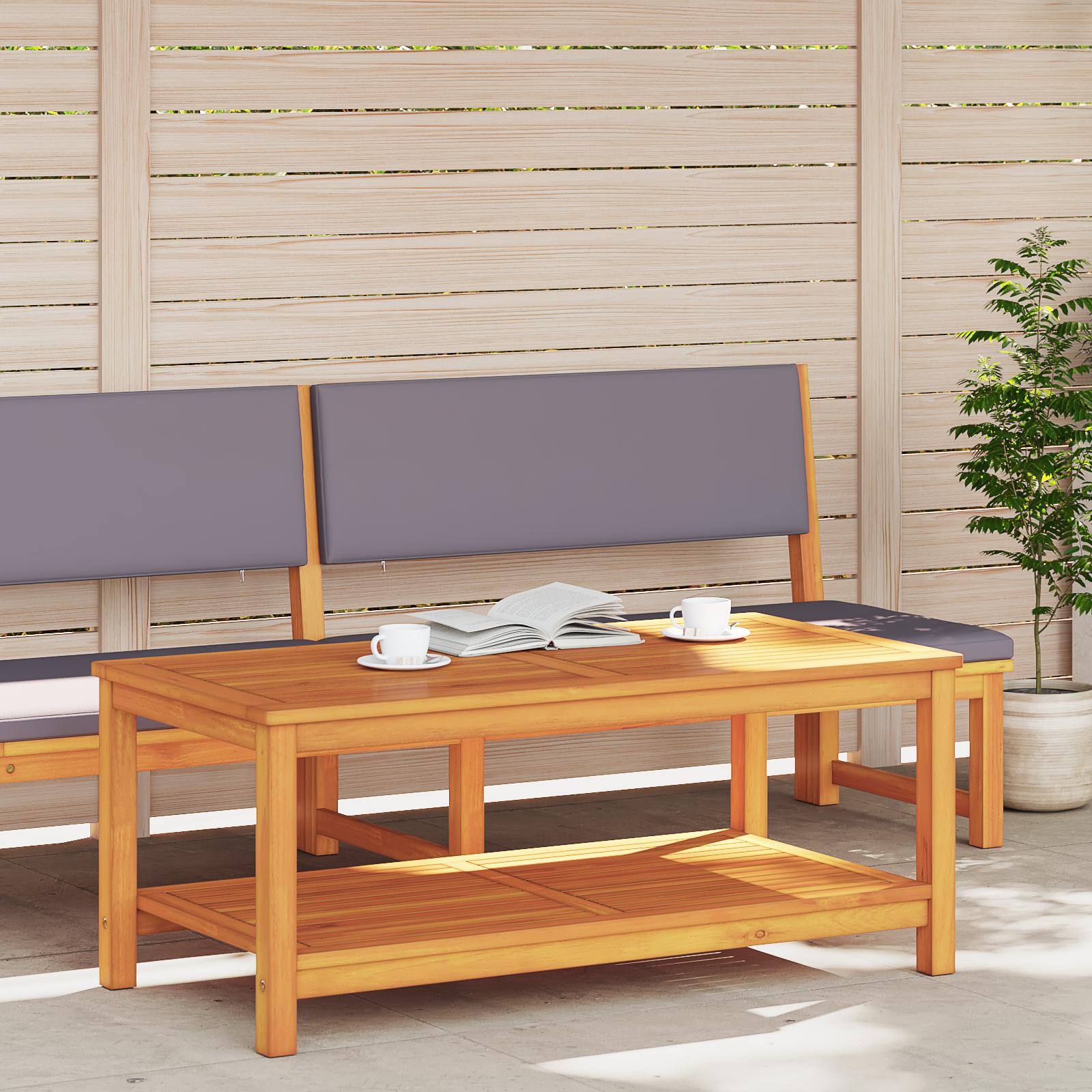 Sofabord/sidebord i massivt akacietræ - olie, 110 × 55 × 45 cm med hylde Sofabord/sidebord i massivt akacietræ - olie, 110 × 55 × 45 cm med hylde