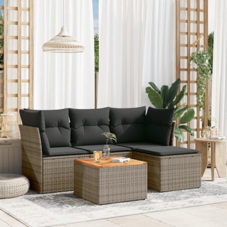 Sofasæt i polyrattan med hynder og bord - 5 dele, grå