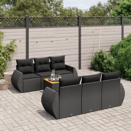 Sofasæt til haven - 7 dele i sort polyrattan med hynder og bord