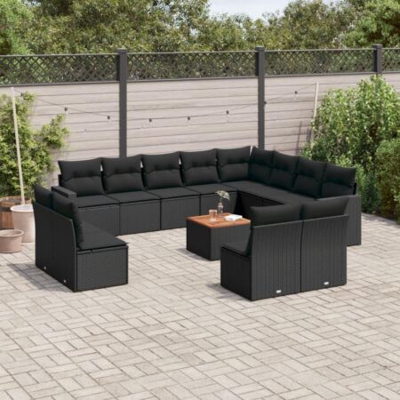 Sofasæt til haven i polyrattan - 13 dele med hynder og bord, sort