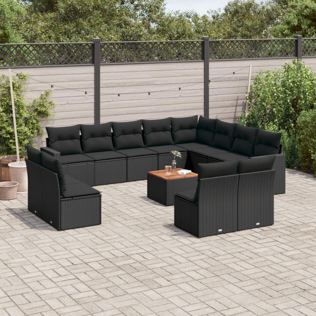 Sofasæt til haven i polyrattan - 13 dele med hynder og bord, sort Sofasæt til haven i polyrattan - 13 dele med hynder og bord, sort