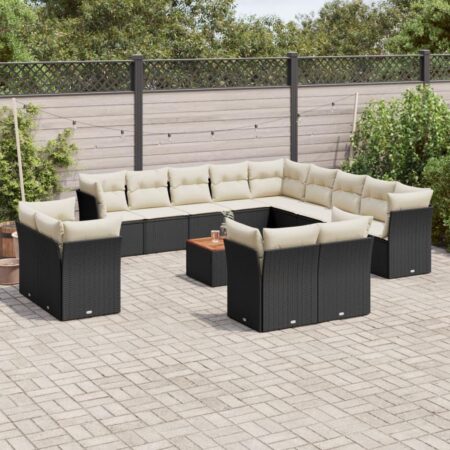 Sofasæt til haven i polyrattan - 14 dele med hynder og bord, sort