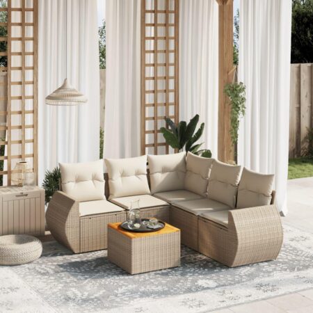 Sofasæt til haven i polyrattan - 6 dele med hynder og bord, beige
