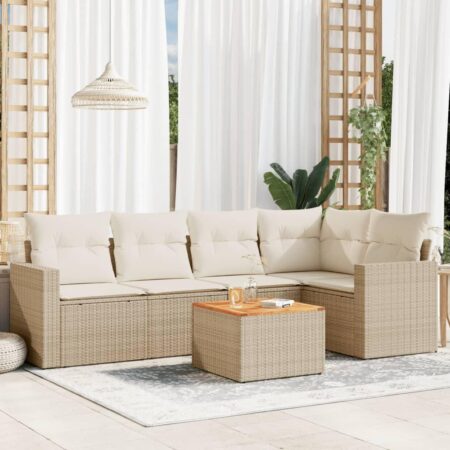 Sofasæt til haven i polyrattan - 6 dele med hynder og bord, beige