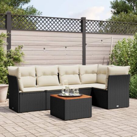 Sofasæt til haven i polyrattan - 6 dele med hynder og bord, sort