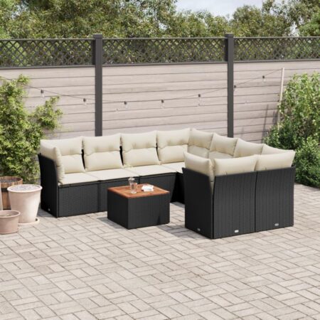 Sofasæt til haven i polyrattan - 9 dele med hynder og bord, sort