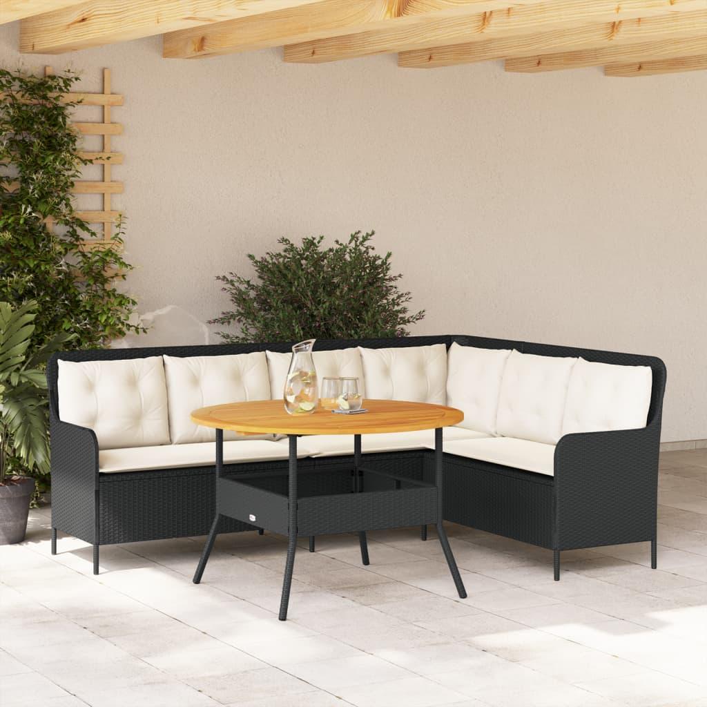 Sofasæt til haven i polyrattan - L-formet hjørnesofa med bord og hynder, sort/creme Sofasæt til haven i polyrattan - L-formet hjørnesofa med bord og hynder, sort/creme