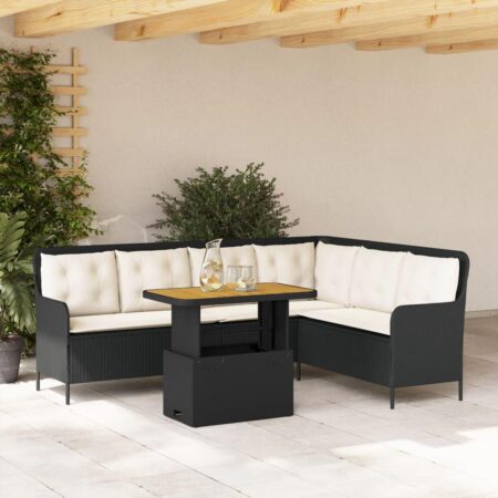 Sofasæt til haven i polyrattan med løftbart bord - sort, 2 dele