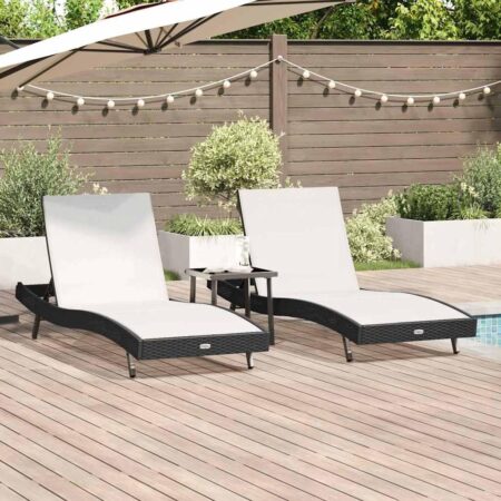Solsenge sæt - 2 solsenge + bord, sort/hvid, polyrattan, 197 × 70 × 82 cm