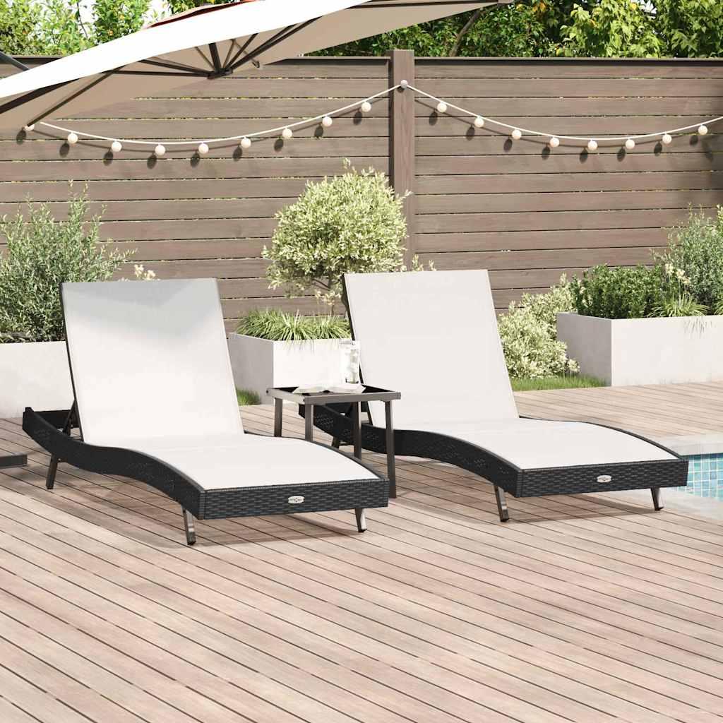 Solsenge sæt - 2 solsenge + bord, sort/hvid, polyrattan, 197 × 70 × 82 cm Solsenge sæt - 2 solsenge + bord, sort/hvid, polyrattan, 197 × 70 × 82 cm