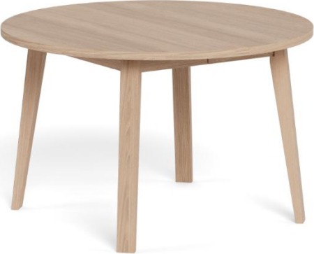 Spisebord Signature Arven, hvidpigmenteret egefiner, udtræksbord Ø120-220 cm, olieret, koniske ben