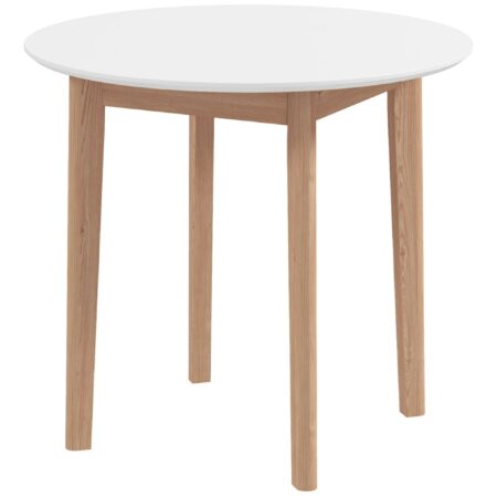 Spisebord, køkkenbord, rundt bord, skandinavisk design, 75 cm x 75 cm x 76 cm, hvid + natur