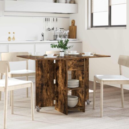 Spisebord med klap og hylder 115 × 70 × 75 cm - røget eg, konstrueret træ