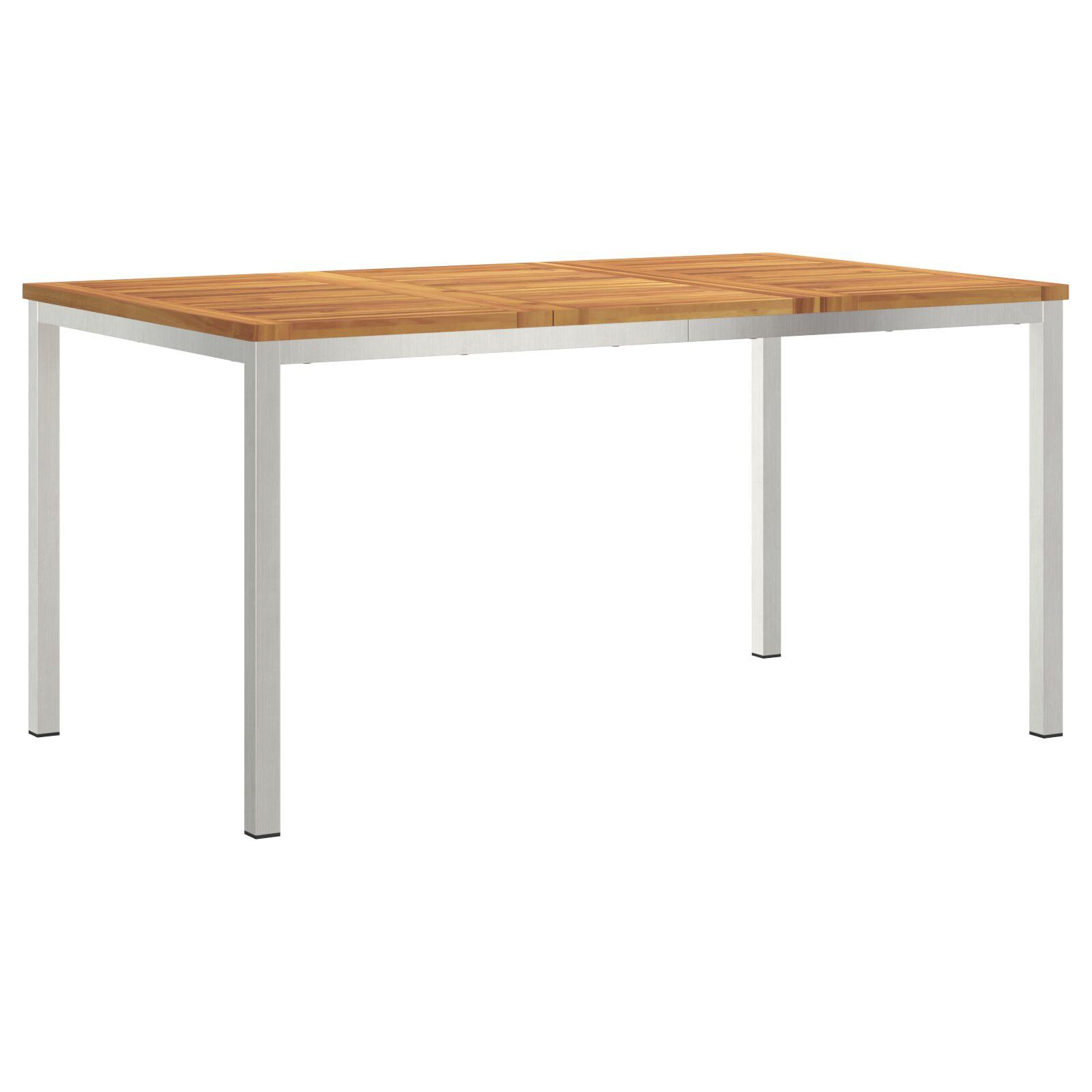 Spisebord til haven 150 × 90 × 75 cm - massiv akacietræ og rustfrit stål Spisebord til haven 150 × 90 × 75 cm - massiv akacietræ og rustfrit stål