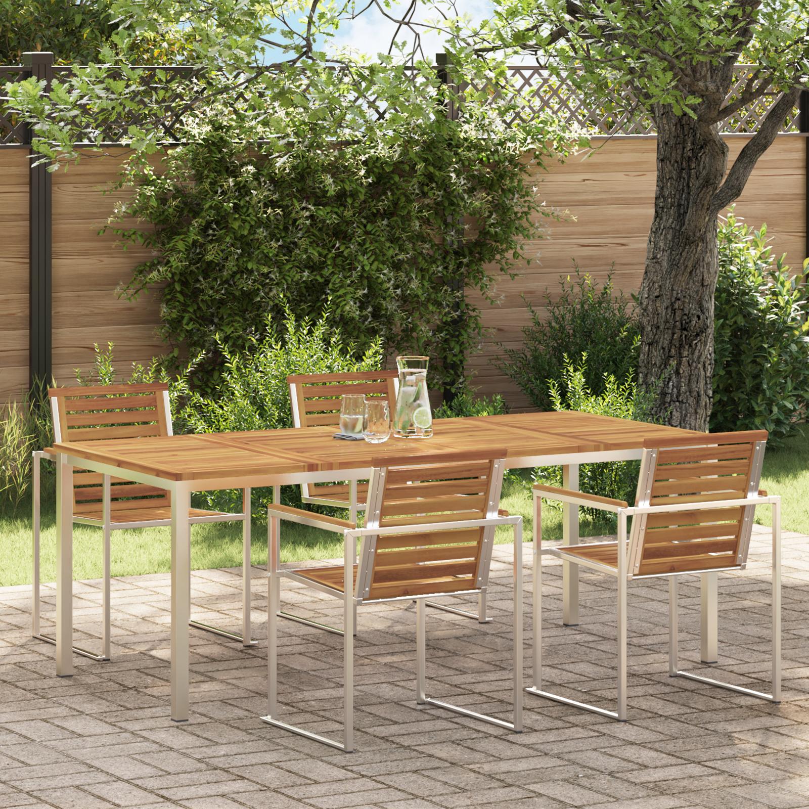 Spisebord til haven 200 × 90 × 75 cm - massiv akacietræ og rustfrit stål Spisebord til haven 200 × 90 × 75 cm - massiv akacietræ og rustfrit stål