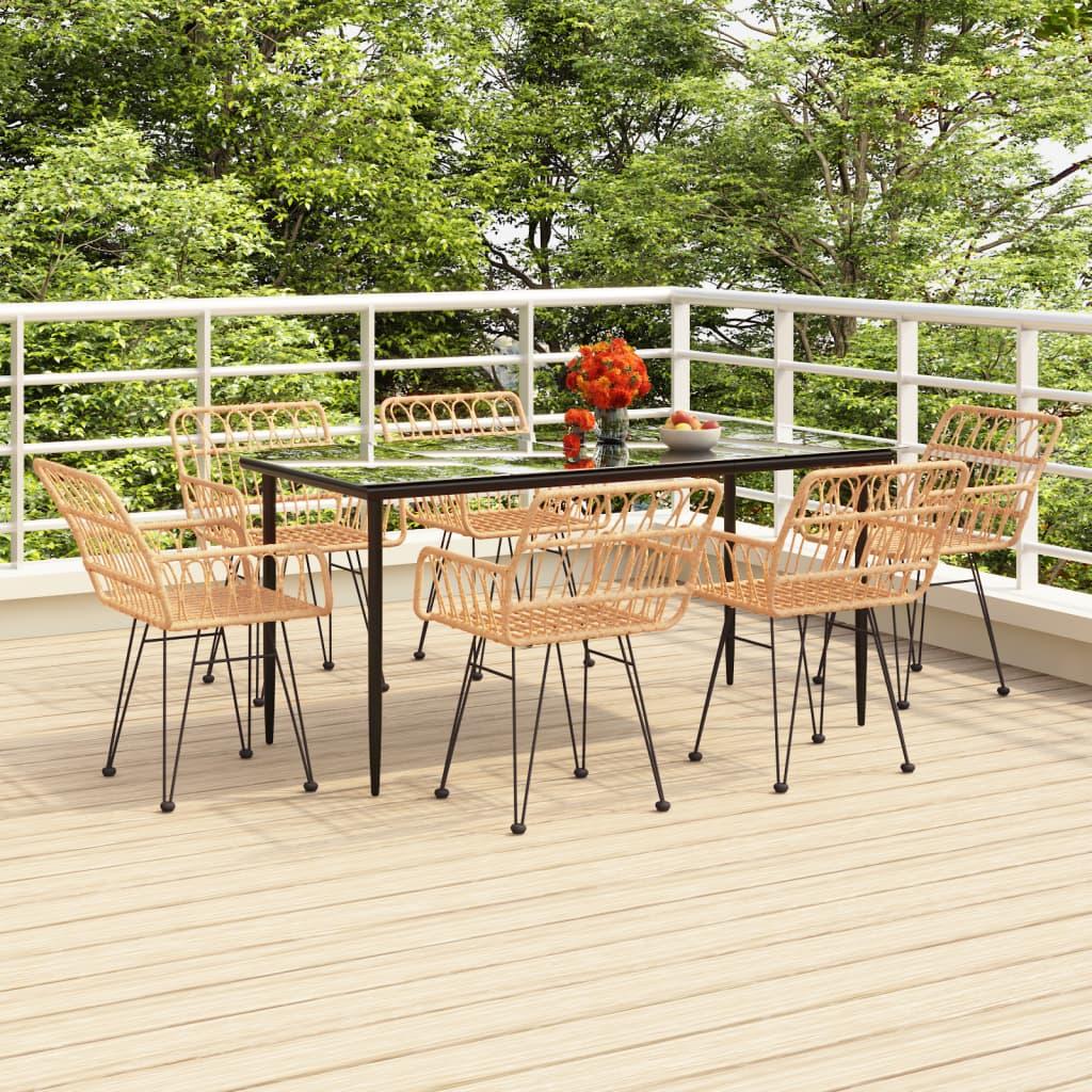 Spisebordssæt til haven 7 dele i polyrattan - sort bord, natur stole Spisebordssæt til haven 7 dele i polyrattan - sort bord, natur stole