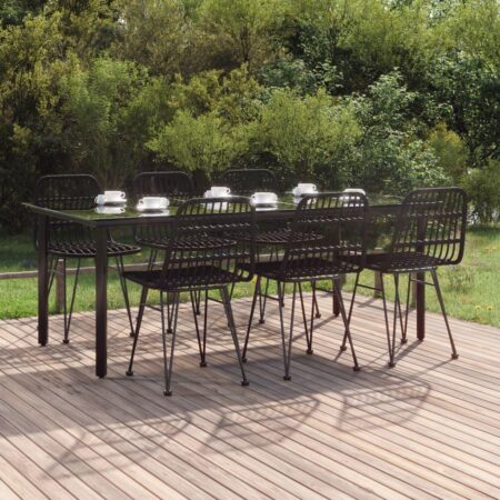 Spisebordssæt til haven 7 dele i sort polyrattan - bord 200 × 100 cm + 6 stole