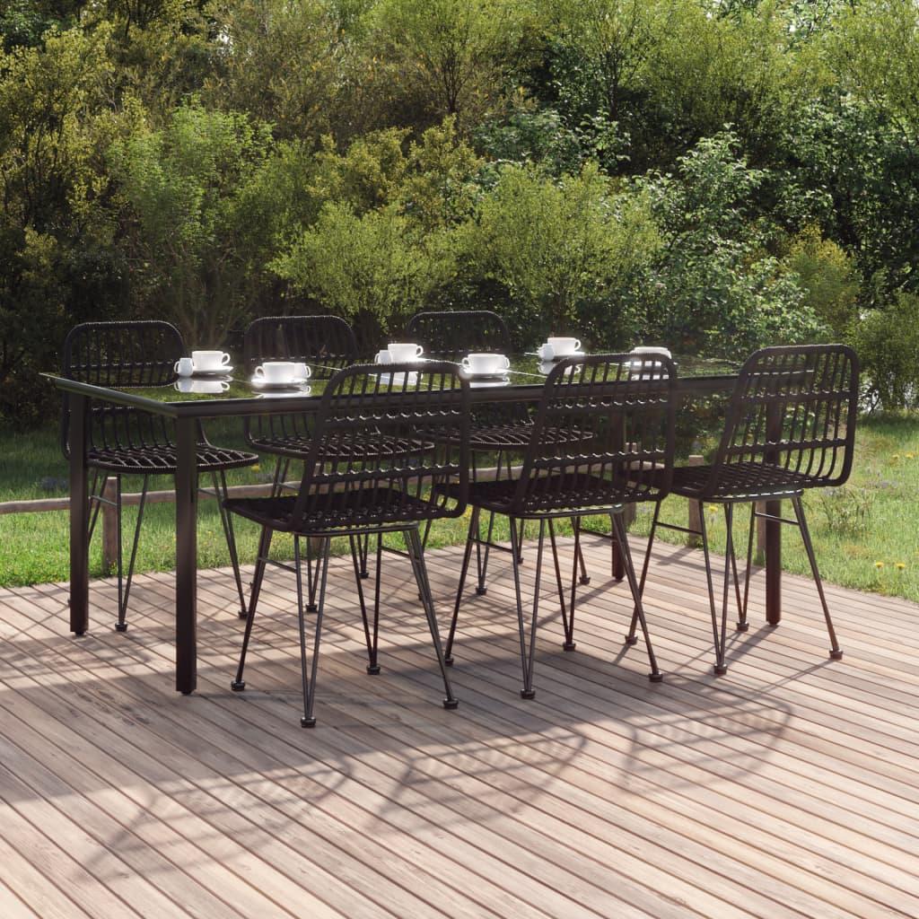 Spisebordssæt til haven 7 dele i sort polyrattan - bord 200 × 100 cm + 6 stole Spisebordssæt til haven 7 dele i sort polyrattan - bord 200 × 100 cm + 6 stole