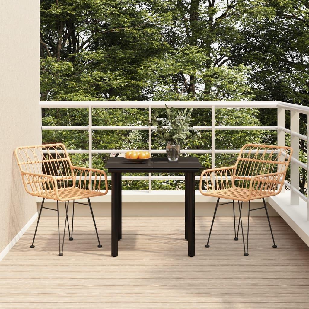 Spisebordssæt til haven i polyrattan - 3 dele, sort bord Spisebordssæt til haven i polyrattan - 3 dele, sort bord
