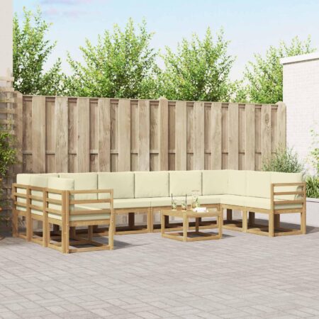Udendørs modulsofa med bord - 11 dele, hvid/creme