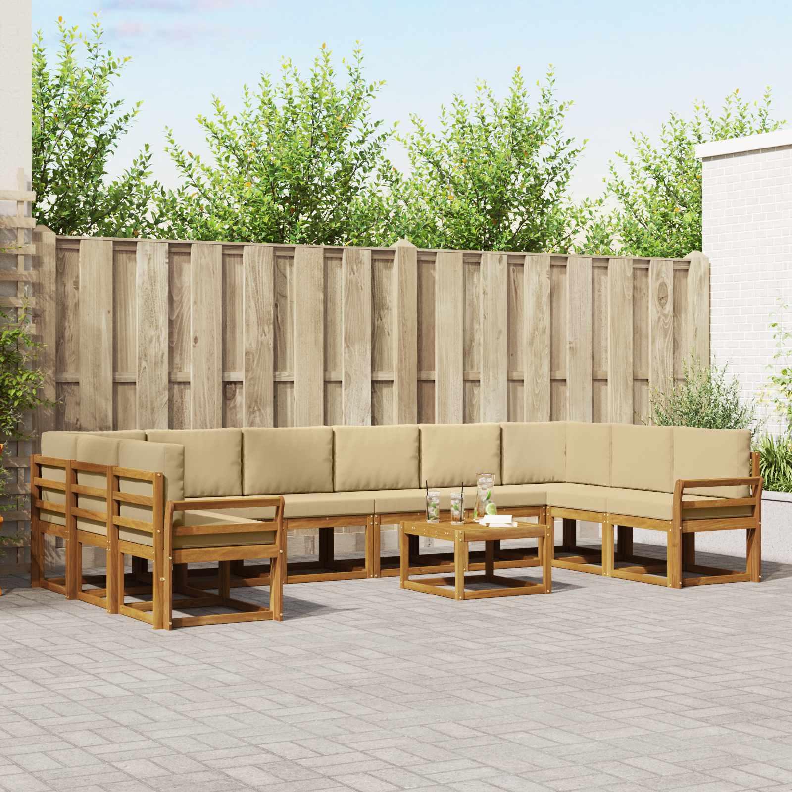 Udendørs modulsofa med bord - 11 dele i naturlig/beige Udendørs modulsofa med bord - 11 dele i naturlig/beige