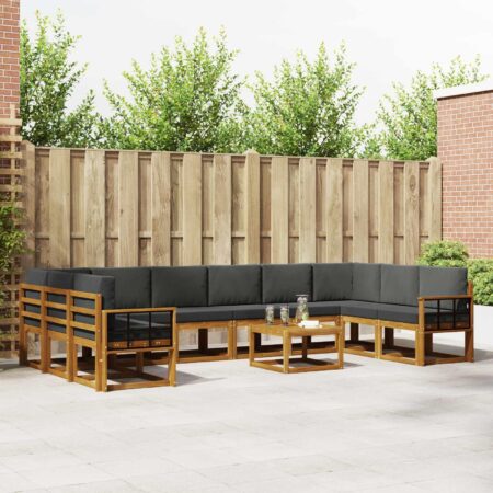 Udendørs modulsofa med bord - 11 dele, naturlig/antracit