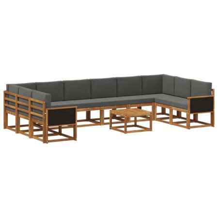 Udendørs modulsofa med bord, 11 dele - naturlig/antracit