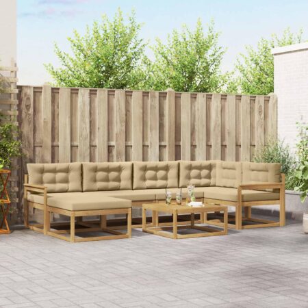 Udendørs sofagruppe i akacietræ - 7 dele, hvid/beige, modulær loungesofa med bord