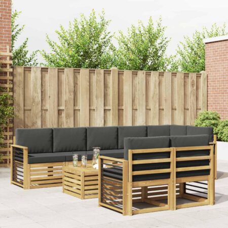 Udendørs sofagruppe i akacietræ - 8-pers. modulsofa med bord, hvid/antracit