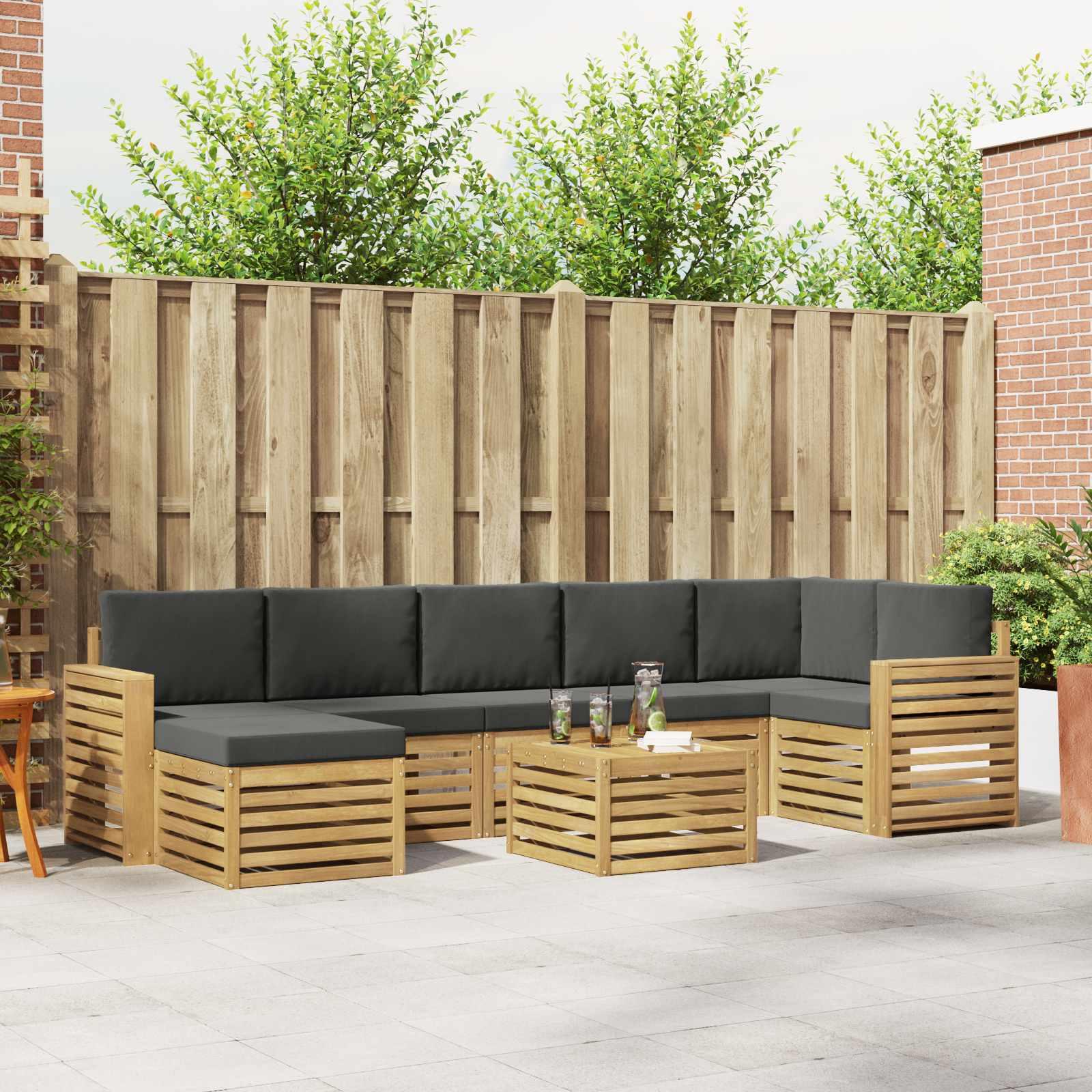 Udendørs sofagruppe i akacietræ - 8-pers. modulsofa med bord, hvid/antracit 59 × 59 × 37 cm Udendørs sofagruppe i akacietræ - 8-pers. modulsofa med bord, hvid/antracit 59 × 59 × 37 cm