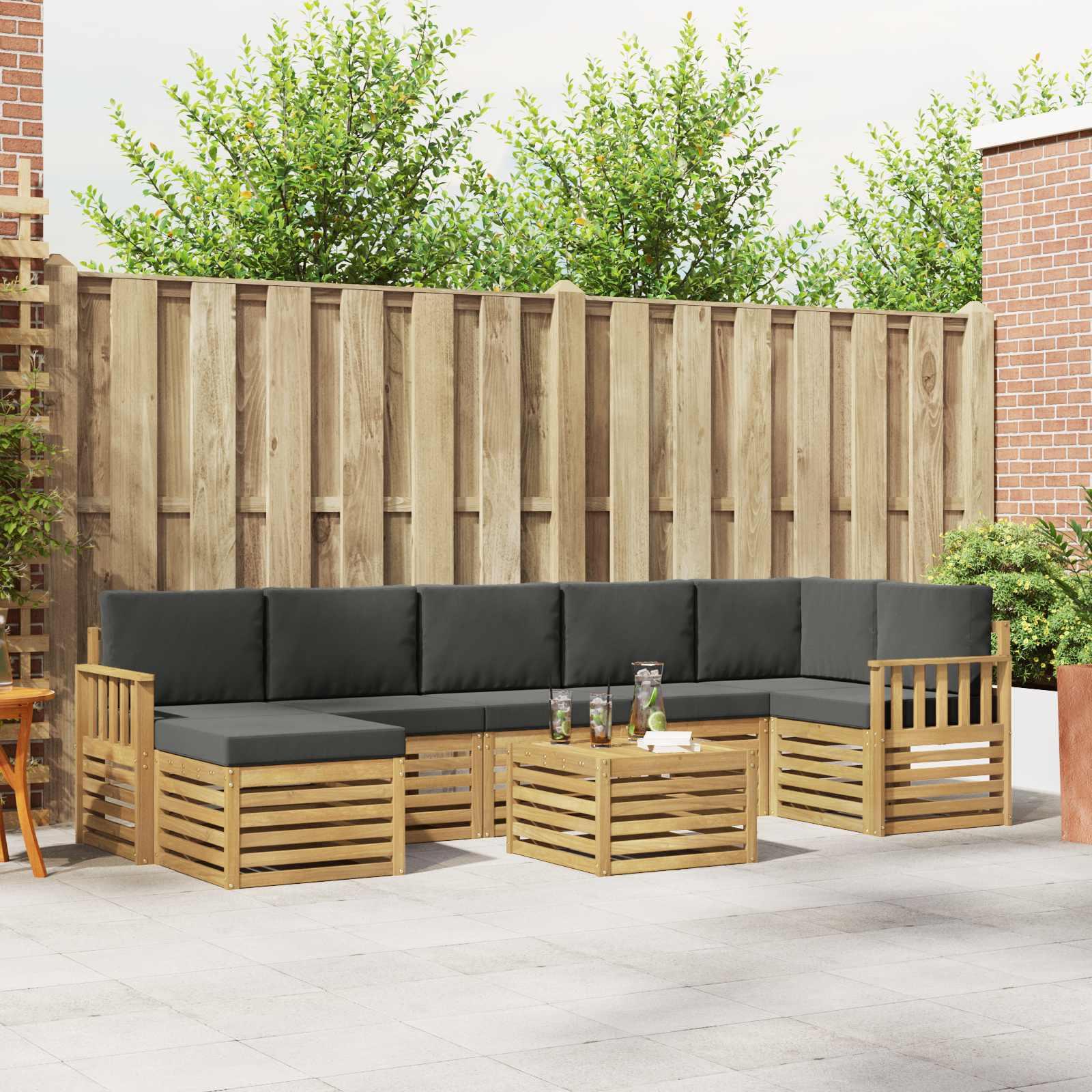 Udendørs sofagruppe i akacietræ - 8-pers. modulsofa med bord, hvid/antracit 59 × 59 × 37 cm Udendørs sofagruppe i akacietræ - 8-pers. modulsofa med bord, hvid/antracit 59 × 59 × 37 cm