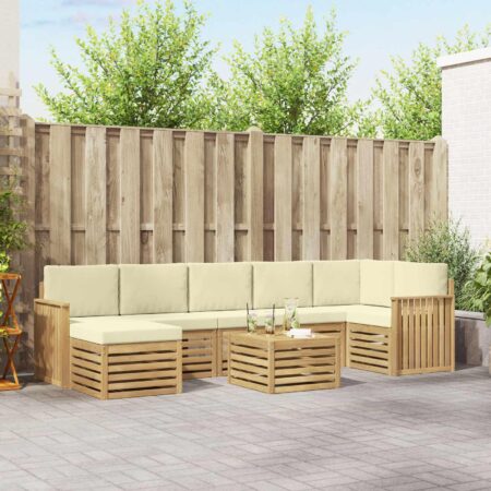 Udendørs sofagruppe i akacietræ - 8-pers. modulsofa med bord, hvid/creme 59 × 59 × 37 cm