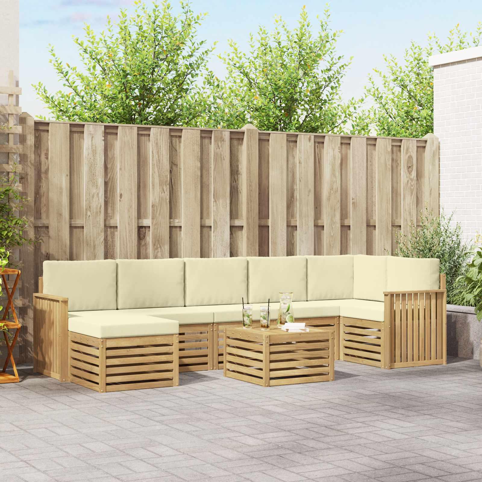 Udendørs sofagruppe i akacietræ - 8-pers. modulsofa med bord, hvid/creme 59 × 59 × 37 cm Udendørs sofagruppe i akacietræ - 8-pers. modulsofa med bord, hvid/creme 59 × 59 × 37 cm