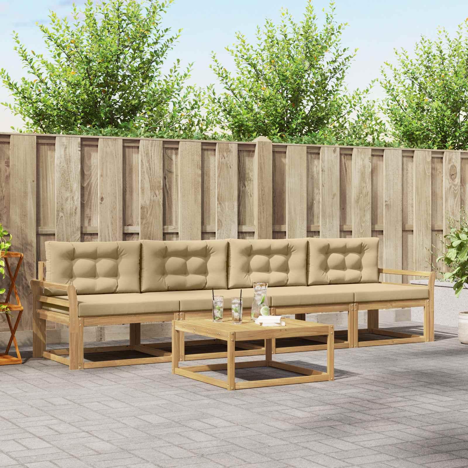 Udendørs sofagruppe i massivt akacietræ - hvid/beige, 4-delt med bord Udendørs sofagruppe i massivt akacietræ - hvid/beige, 4-delt med bord