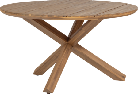 Udendørs spisebord WOOOD Collection, rundt akacietræ Ø135 cm, trebenet design, FSC, natur