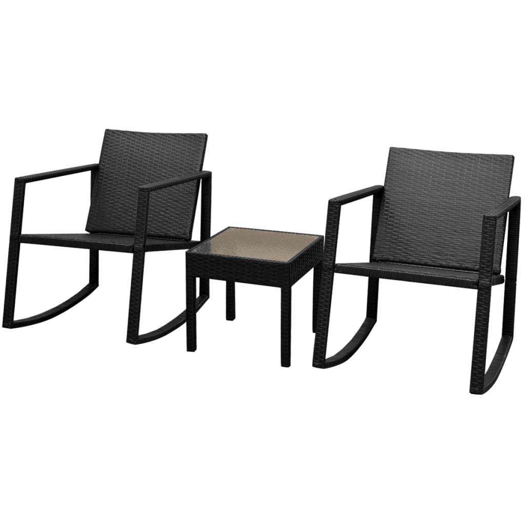 Bistrosæt 3 dele i polyrattan med gyngestole og bord - sort Bistrosæt 3 dele i polyrattan med gyngestole og bord - sort
