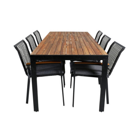 Bois havesæt bord 90x205cm og 6 stole Dallas sort, natur