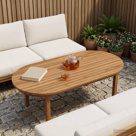 Bordplade 100 x 50 x 3,5 cm oval i massiv teaktræ naturfarvet