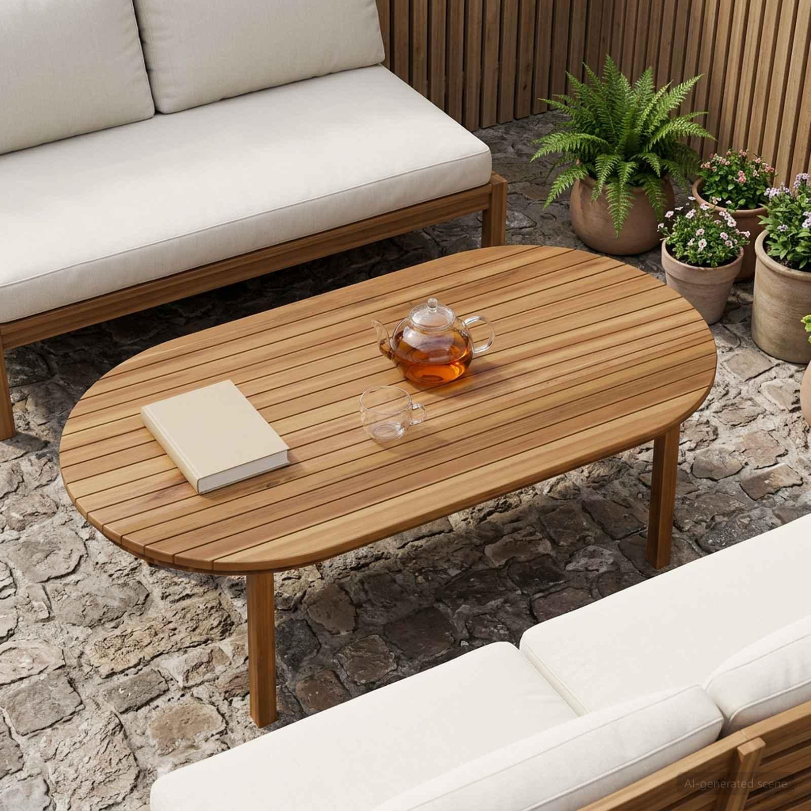 Bordplade 110 x 55 x 3,5 cm oval i massiv teaktræ, naturfarvet Bordplade 110 x 55 x 3,5 cm oval i massiv teaktræ, naturfarvet