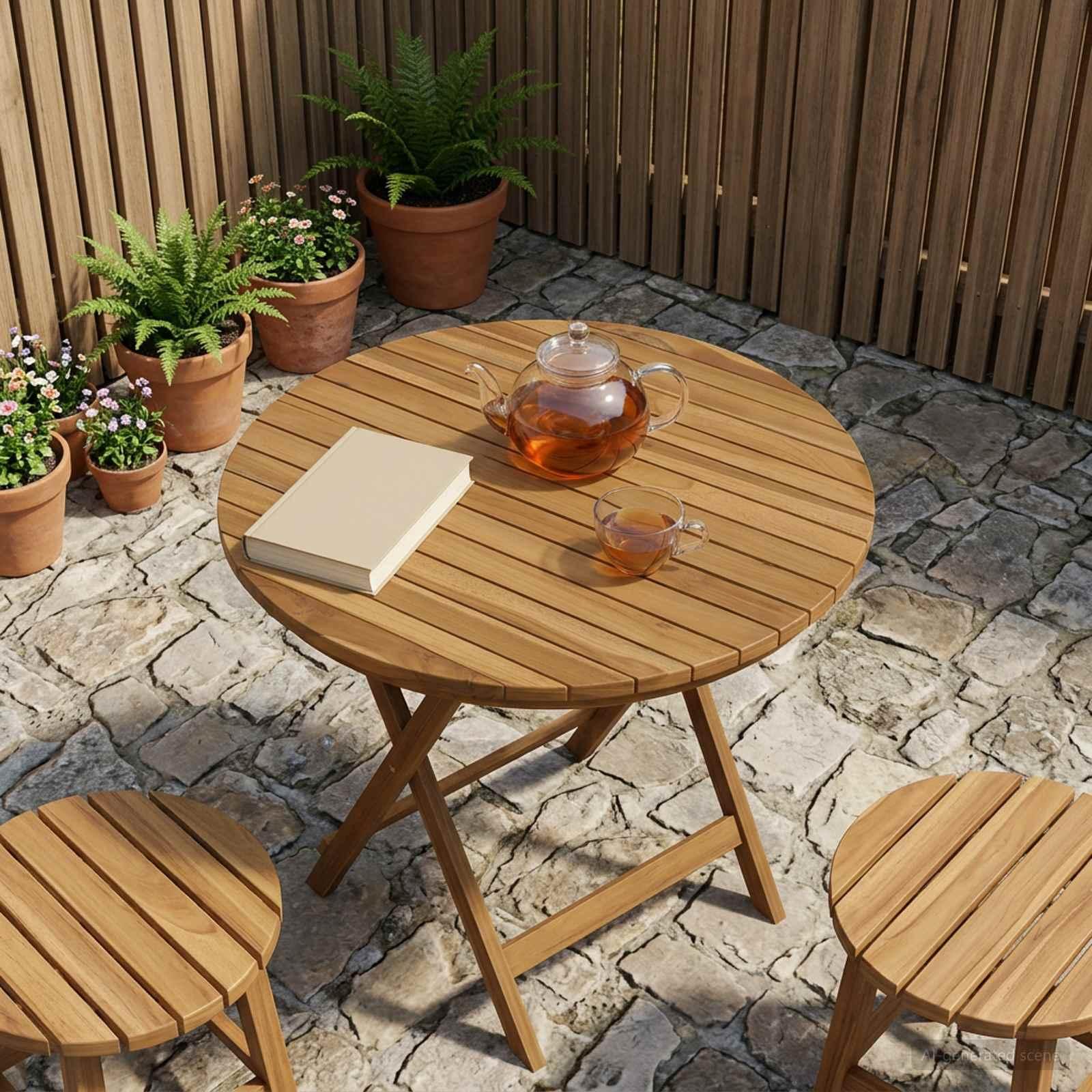 Bordplade Ø 60 x 3,5 cm rund i massiv teaktræ naturfarvet Bordplade Ø 60 x 3,5 cm rund i massiv teaktræ naturfarvet