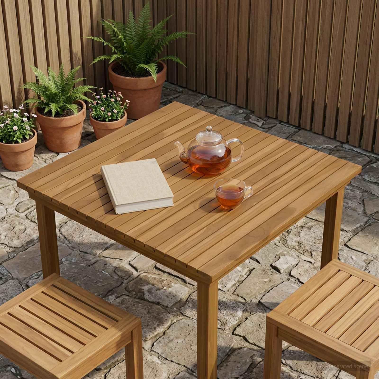 Bordplade i massiv teak 80 x 80 x 3,5 cm firkantet naturfarvet Bordplade i massiv teak 80 x 80 x 3,5 cm firkantet naturfarvet