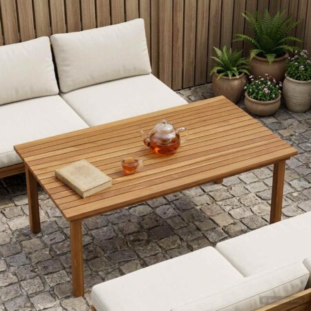 Bordplade i massiv teaktræ 110 x 55 cm rektangulær natur